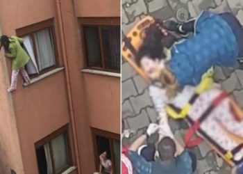 شاهد .. سقوط مخيف لفتاة من الطابق الرابع في إسطنبول
