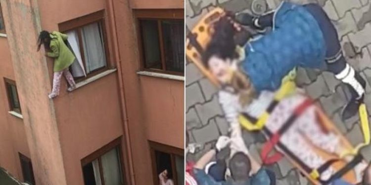 شاهد .. سقوط مخيف لفتاة من الطابق الرابع في إسطنبول