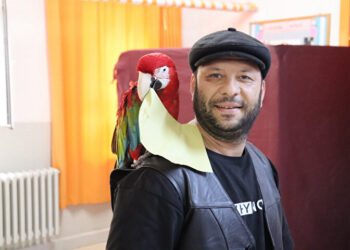 شاهد …مواطن تركي يدلي بصوته في الانتخابات بصحبة فرس وببغاء